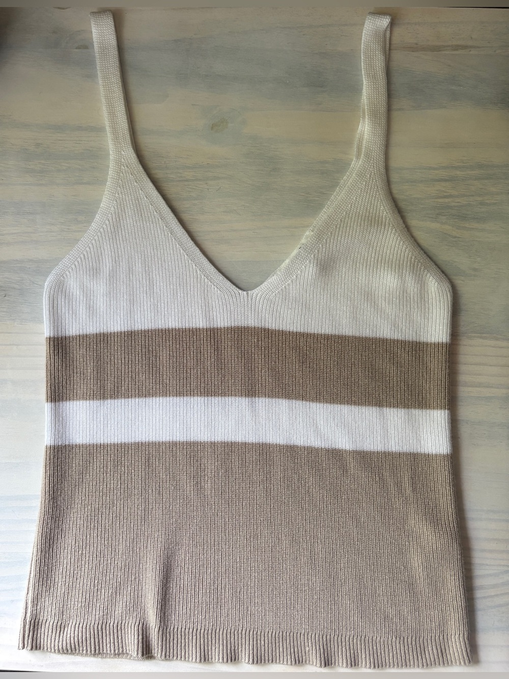 Striped Knit V-neck Tank Top - Cream & Tan